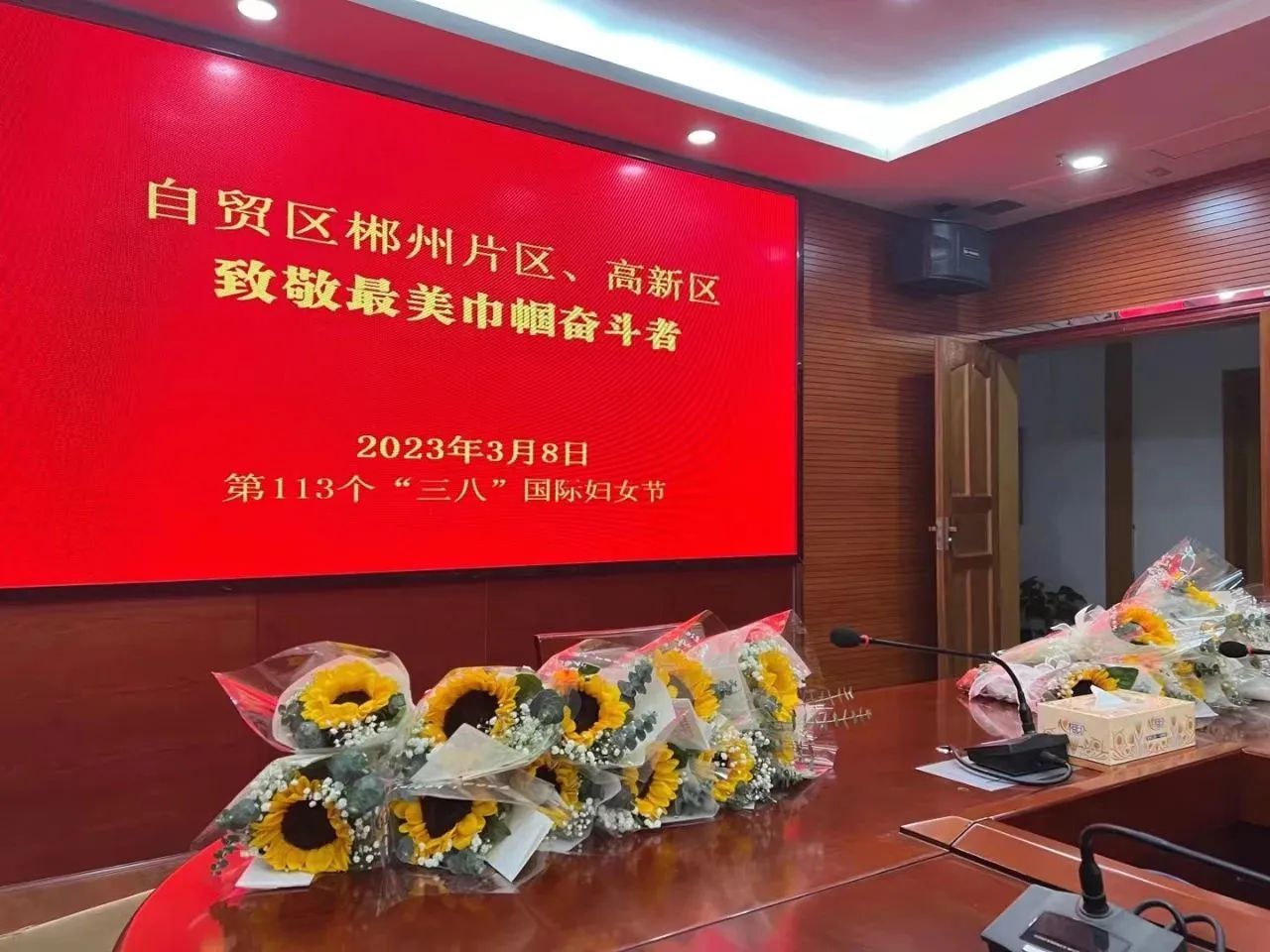“祝大家芳华自在、笑靥如花！”值此“三八”国际劳动妇女节之际，郴州自贸片区、高新区党工委书记周亦彬为园区全体女职工献花并送上节日的祝福。 