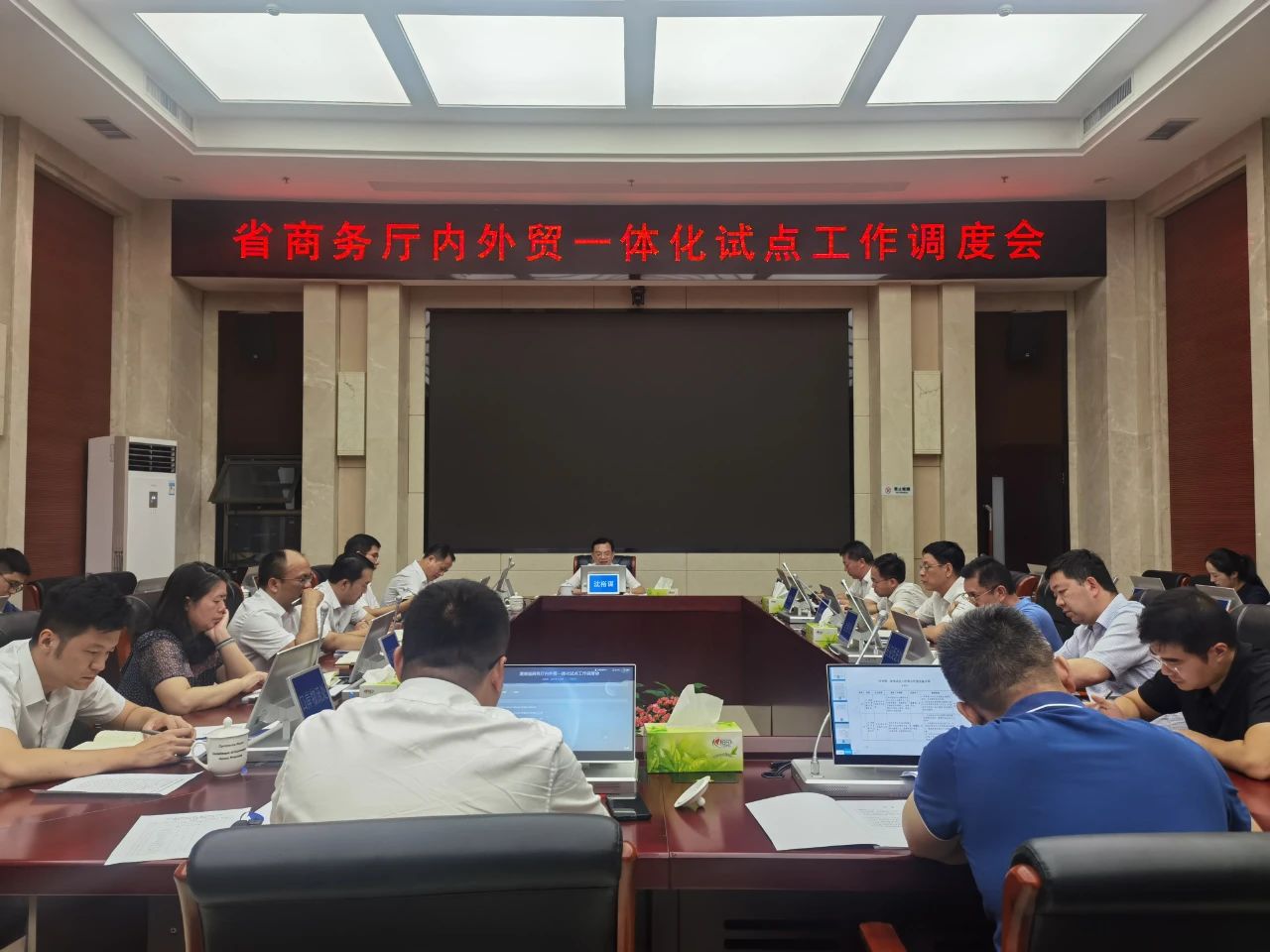 沈裕谋指出，开展内外贸一体化试点是服务新发展格局，形成强大国内市场，畅通国内国际双循环的重要举措，要进一步提高思想认识，强化系统性、一体化思维，深刻理解内贸变出口、出口转内销、扩大进口、国产替代这四个内外贸一体化发展要件的内在联系。